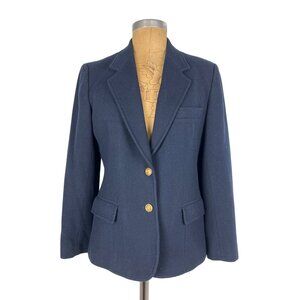 Evan Picone Petites 100% Wool Blazer Dark Navy Blue Jacket Authentic Vintage Uni